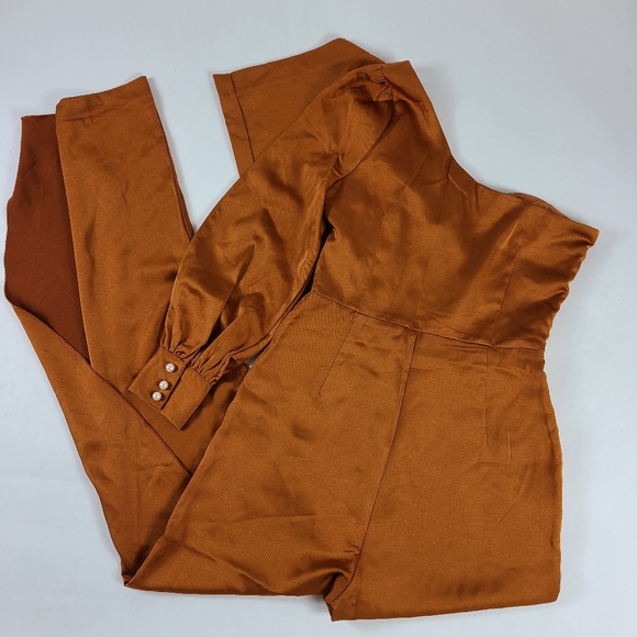 NWOT FOXIEDOX Rust Orange Winter Satin Jumpsuit - Picture 7 of 7
